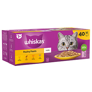 WHISKAS Poultry Feasts in Jelly 1+ Adult Wet Cat Food Pouches 40 pack